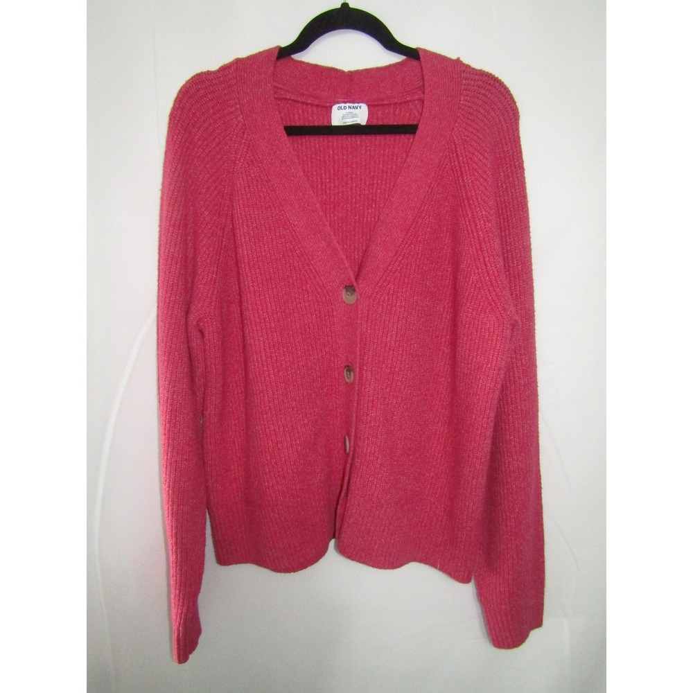 Old Navy Women's Large Tall Pink Ribbed Knit Cardigan Sweater Button Front